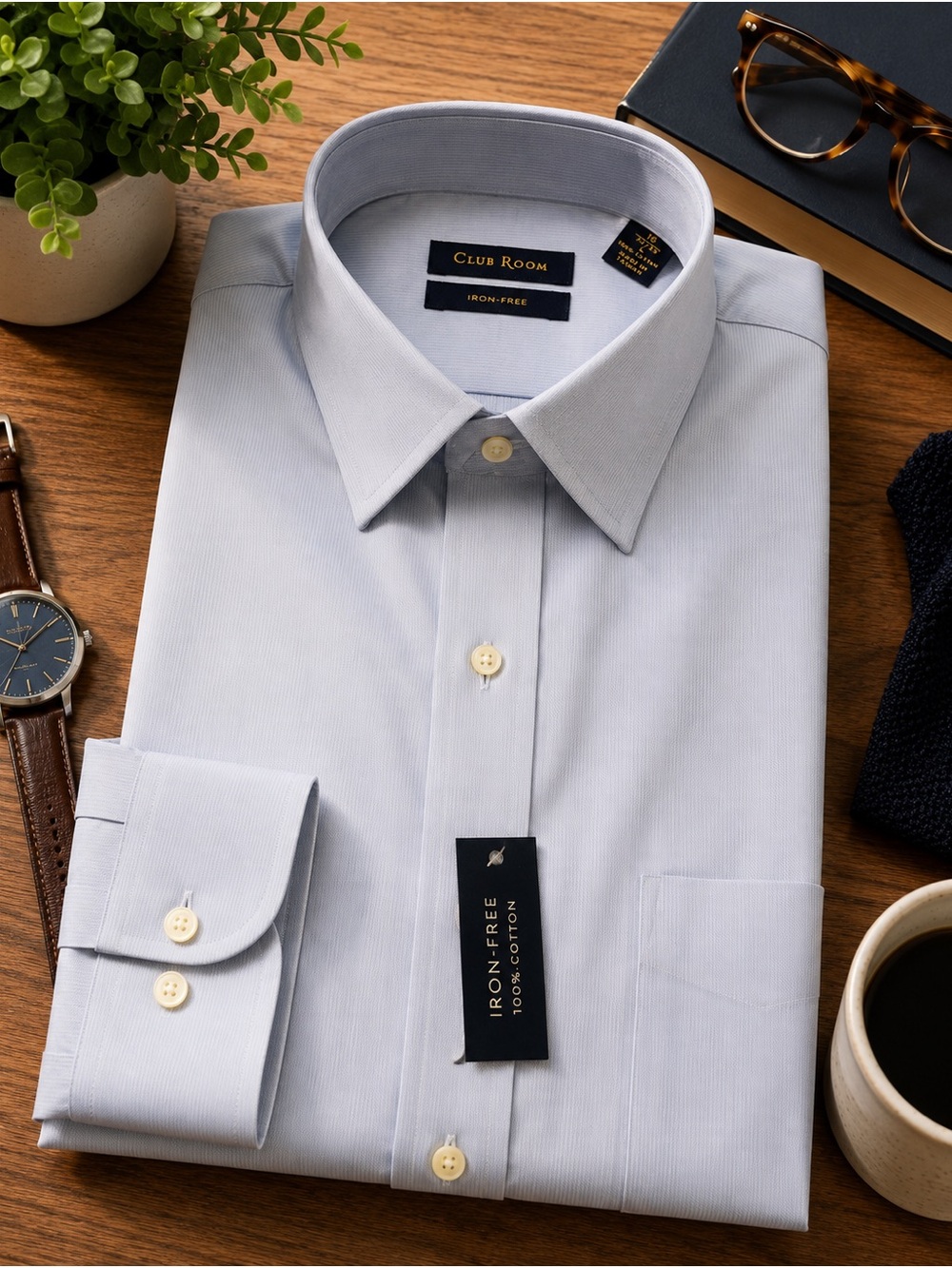 NWT Club Room Iron-Free Light Blue Dress Shirt 16 32/33 100% Cotton Men’s Large